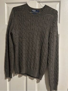 Polo by Ralph Lauren Cable-Knit Crewneck Sweater — Charcoal Gray